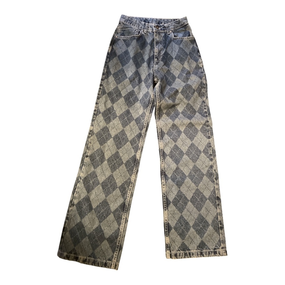 The Ragged Priest Detention Argyle Print Denim Dad Jeans Womens Size 26 - Picture 2 of 4